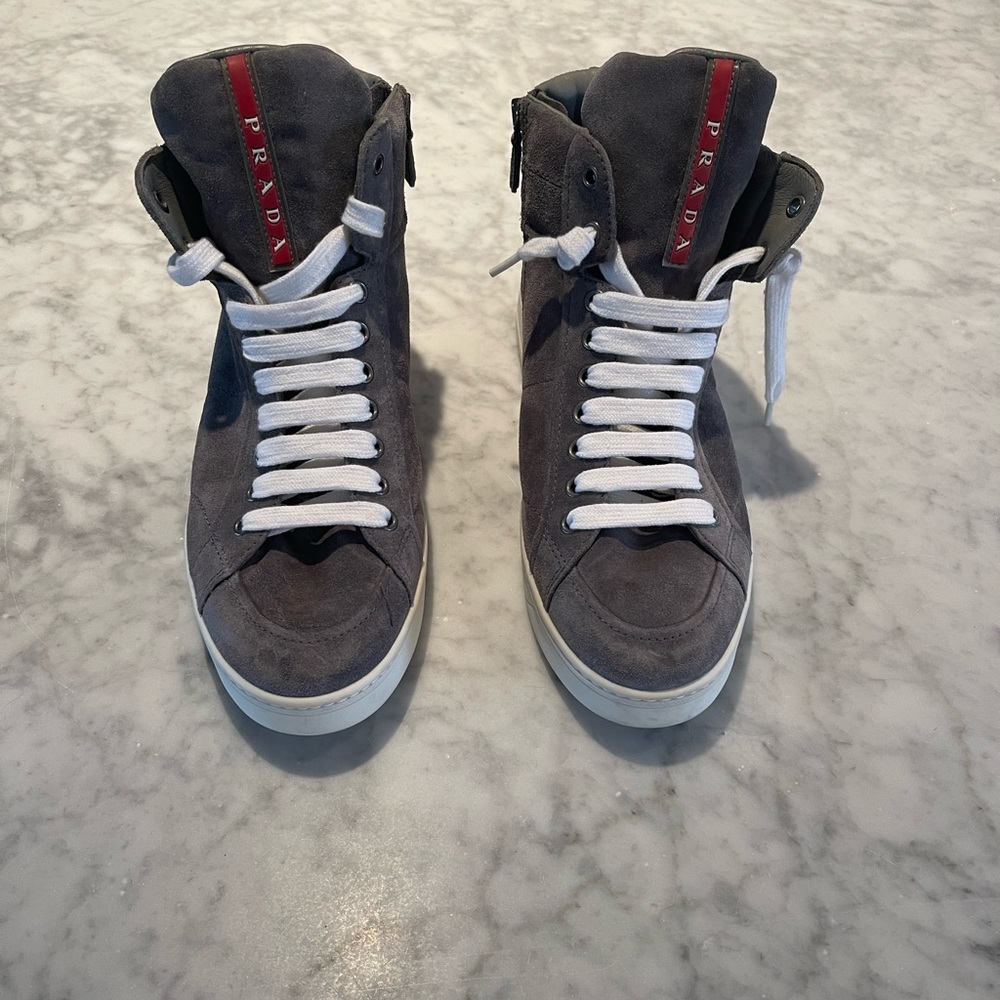 Women’s Prada grey suede lace up/zip side hi tops. Size 40.5 (us women 10)